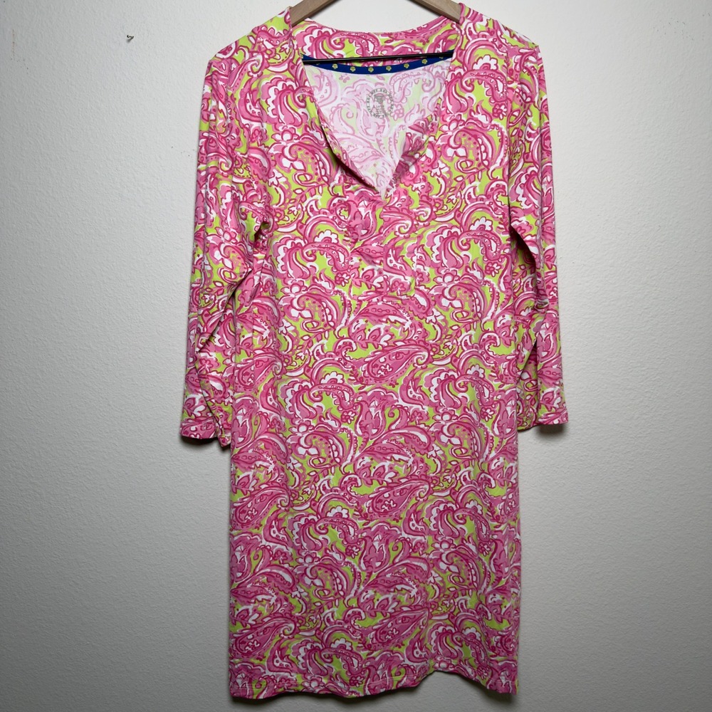 Banana Boat Women UPF 50 Sun Protection Dress XL Pink‎ Green Paisley Print Beach
